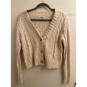 American Eagle Cream Cable Knit Cropped Cardigan Sweater Coquette Balletcore